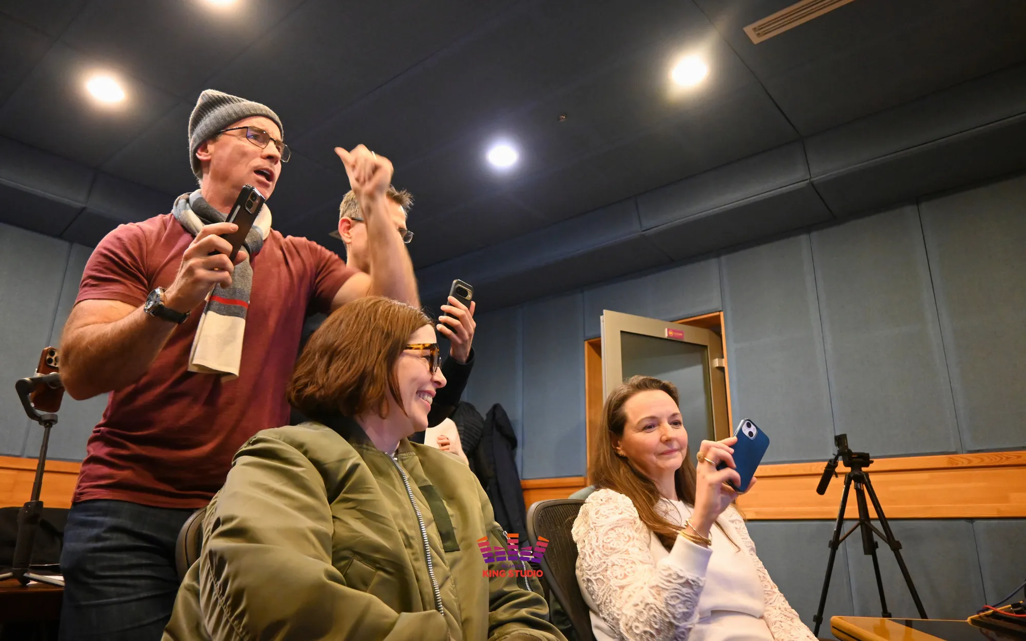 Google team listening to final recording during monitoring session - Successful completion of unique workshop at Gangnam recording studio venue